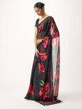 Black abstract floral saree