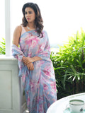 Dusty blue floral saree