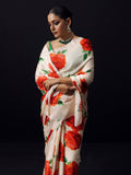 Ivory abstract floral saree