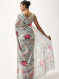 Dusty blue botanic print saree
