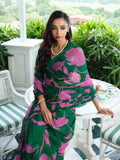 Emerald Green abstract floral saree