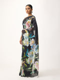 Black abstract floral saree
