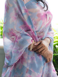 Dusty blue floral saree