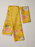 Bright yellow Kanjivaram floral print saree