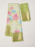 Green mist Kanjivaram floral print saree