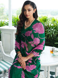 Emerald Green abstract floral saree