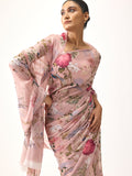 Pink botanic print saree
