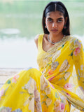 "ZINNIA" floral chiffon saree
