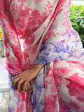 Pink blue floral saree