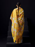 Bright yellow Kanjivaram floral print saree