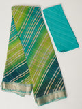 Green lehariya on chiffon zari border