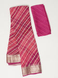 Pink lehariya on chiffon zari border