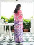 Pink blue floral saree