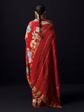Red floral saree with golden zari border