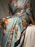 Grey blue floral saree set