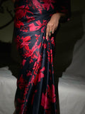 Black abstract floral saree set