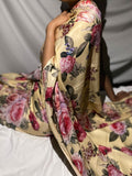 Pale yellow floral saree set