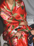 Red floral saree set