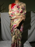 Pale yellow floral saree set