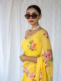 Yellow floral saree set