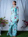 Sky blue floral saree set