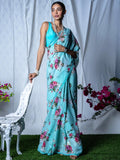 Sky blue floral saree set