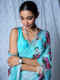 Sky blue floral saree set