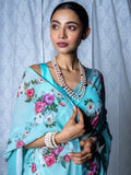 Sky blue floral saree set