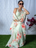 Pale green floral saree set