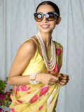Mustard green floral saree set