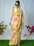 Mustard green floral saree set