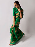 Emerald Green floral saree set