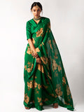 Emerald Green floral saree set