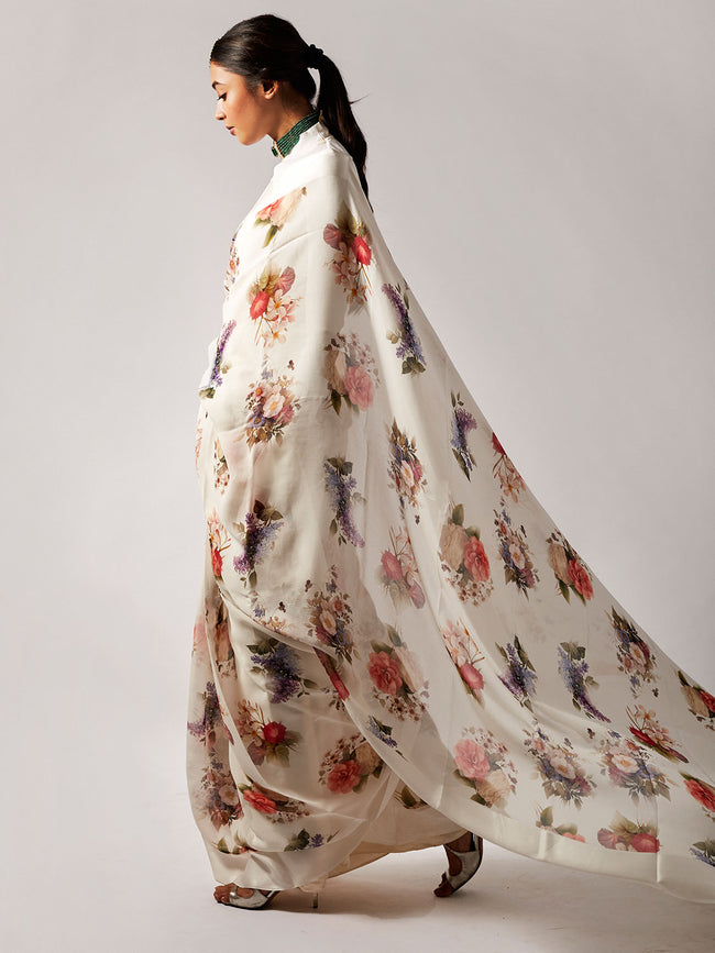 Ivory floral saree set