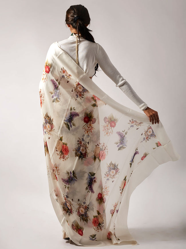 Ivory floral saree set