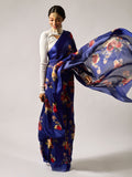 Deep blue floral saree set
