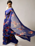 Deep blue floral saree set