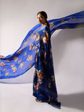 Deep blue blue floral saree set
