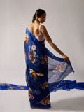 Deep blue blue floral saree set