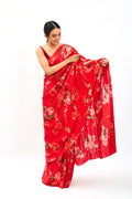 Red floral saree set
