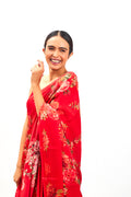 Red floral saree set