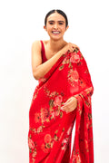 Red floral saree set