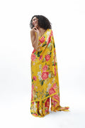 Mustard floral saree set