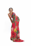 Bright pink floral saree set