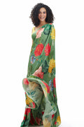 Dusty green floral saree set