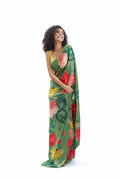 Dusty green floral saree set