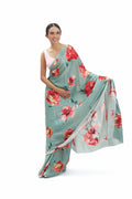 Greyish blue floral saree set