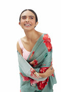 Greyish blue floral saree set