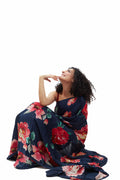 Navy floral saree set