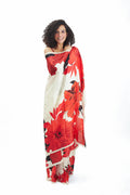 White abstract floral saree set